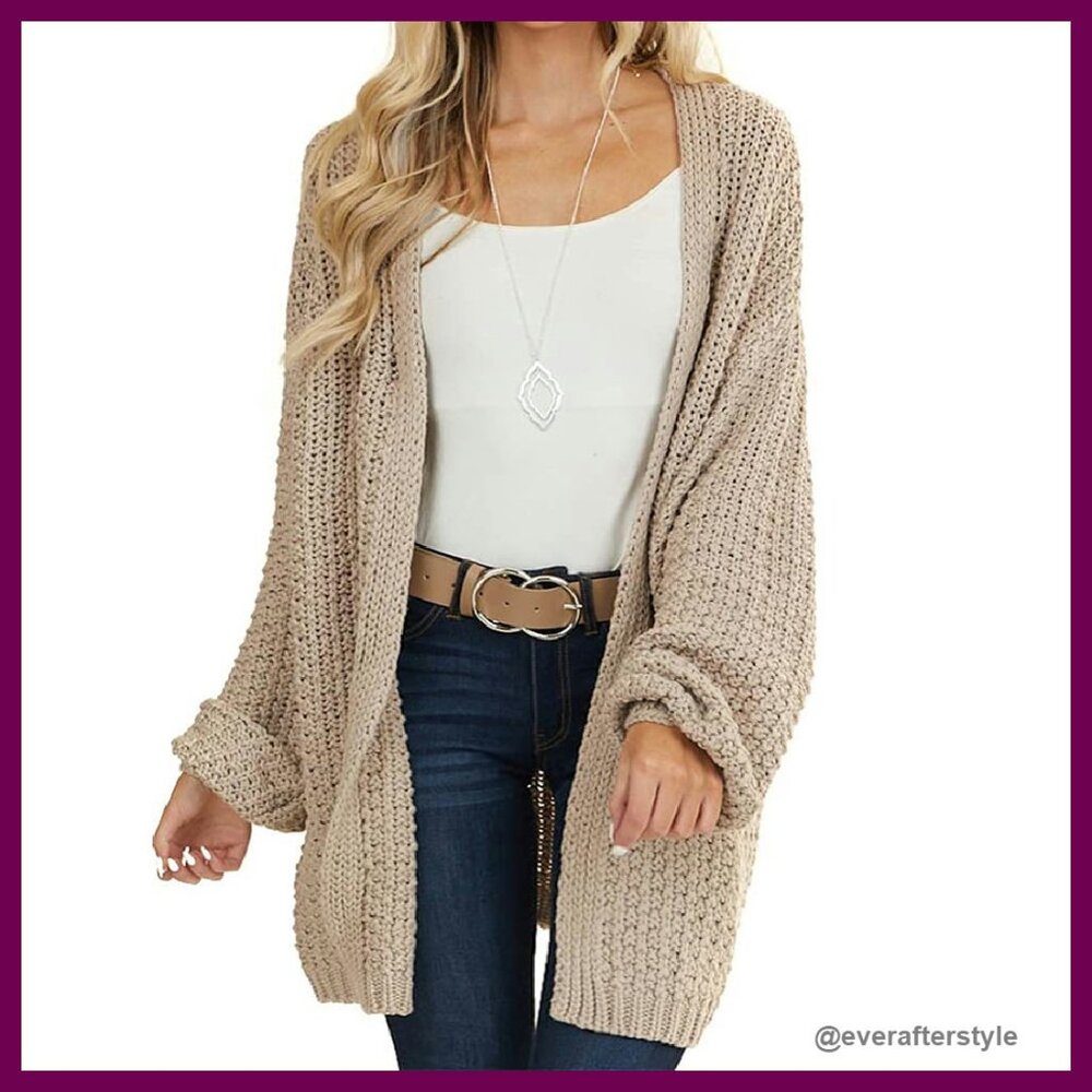 Chunky Knit Open Front Cardigan Oversized Batwing Sleeve Y2k Chic